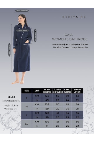 Gaia Şalyaka Kadın Bornozu- Lacivert %100 Pamuk Lacivert