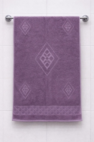 Eponj %100 Pamuk 70x140 Jakarlı Banyo Havlusu 450 Gr Kendinden Desenli Mor