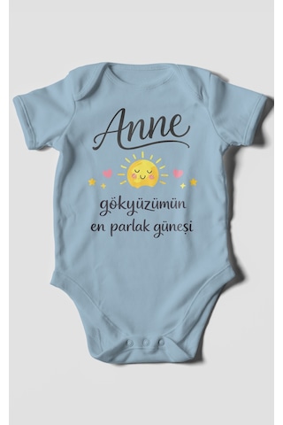 Morivokids Anne, Gökyüzümün En Parlak Güneşi Kısa Kollu Bebek Body Bebe Mavisi