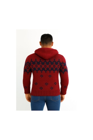 Tarz Cool T00465 Erkek Desenli Fermuarlı Triko Hırka - Bordo - St00465-bordo-l Bordo