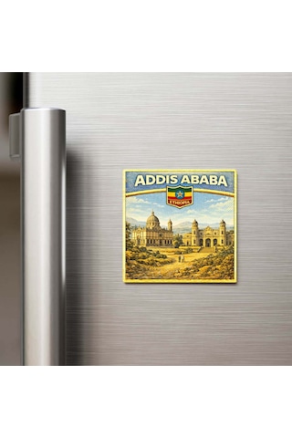Retro Etiyopya Addis Ababa Şehri Temalı Vintage Buzdolap Magneti 9x9 Cm