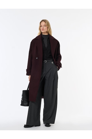 Koton Oversize Kaban Kaşe Uzun Kollu Cepli Düğmeli Kruvaze Bordo 6wak00099ew Bordo