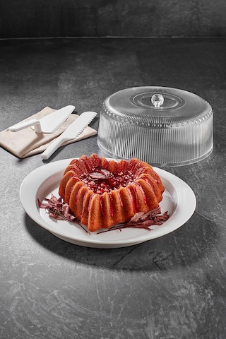 Akrilik Barok Beyaz 4 Parça Kek Fanus & Kek Saklama Kabı & Şık Sunum Organizeri Beyaz