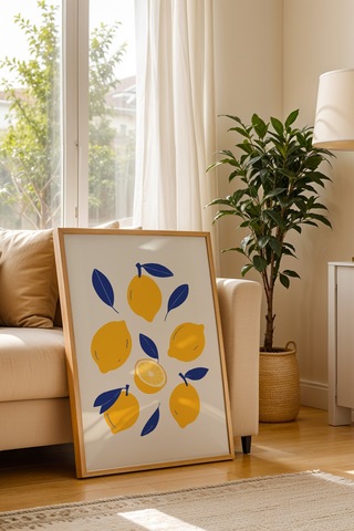 Limon Temalı Dekoratif Yaz Konseptli Poster Tablo Ahşap Çerçeveli
