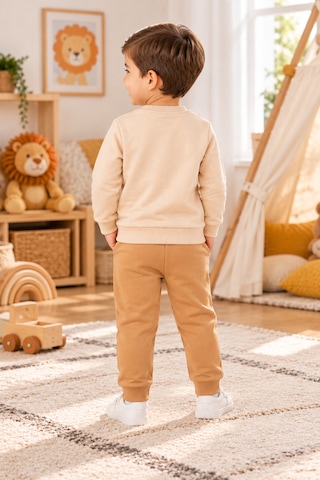 Tucankids Erkek Çocuk Aslan Baskılı İkili Eşofman Takımı Sweatshirt Eşofman Bej - Kahverengi