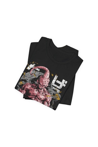 Ustaprint3d Majin Buu Anime Tişört Dragon Ball Z Tasarım %100 Pamuk Dtf Baskılı Unisex Oversize T-shirt Siyah