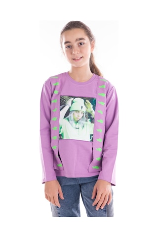 İrem Çocuk Giyim Kız Çocuk Önü Kız Resim Baskılı Lila Renk Sweatshirt Lila