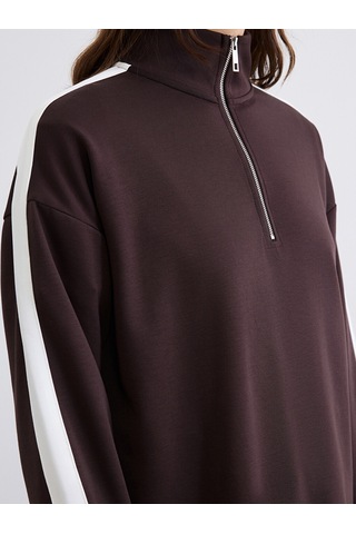 Lcw Comfort Kahverengi Dik Yaka Soft Touch Kadın Sweatshirt