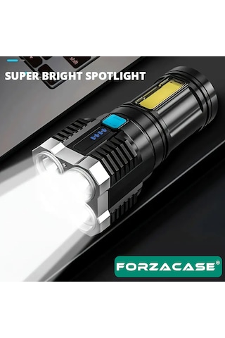 4 Ledli Şarj Edilebilir Çakarlı 4 Mod Outdoor El Feneri -fc954 Siyah