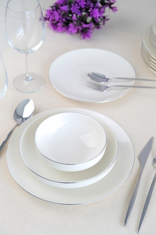 Tabak Evi Sofia Platin Porselen Yemek Takımı 24 Parça 6 Kişilik Beyaz - Gümüş