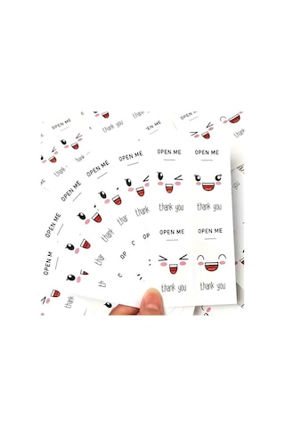 Store 100 Adet Gülen Yüzlü Thank You Etiketi - Hediye, Kargo, Paketleme Stickerı Çok Renkli
