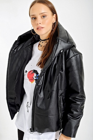 5114 Oversize Deri Mont - Siyah 001