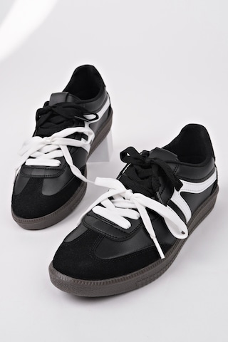 Muggo Retro Çift Bağcıklı Günlük Kadın Sneaker Spor Ayakkabı Siyah - Beyaz