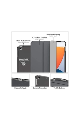 Apple Uyumlu iPad  5. 6. Nesil 2017 2018 9.7" Inc Kılıf Smart Cover Katlanabilir Standlı Akıllı Kapak Siyah