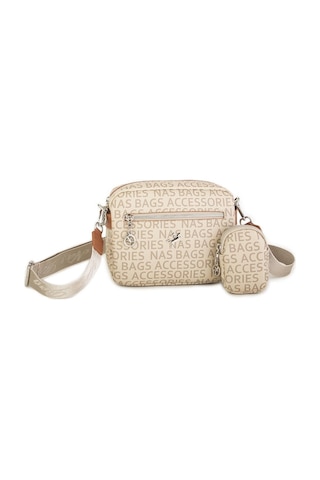 Nas Bag Kadın Çapraz Çanta Mini Cüzdanlı Ayarlanabilir Askılı Vizon Taba Yazılı Taba