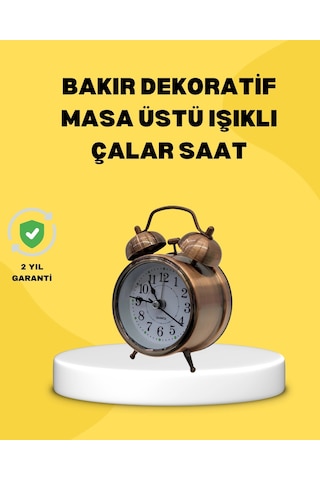 Dekoratif Bronz Renk Metal Alarmlı Masa Üstü Saat Klasik Tasarım
