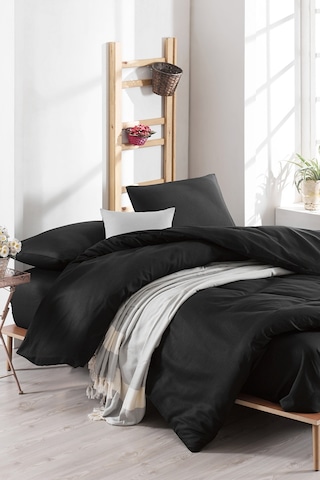 Eponj Home Lastikli Çarşaflı Nevresim Takımı Çift Kişilik Basic Siyah