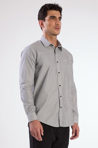 Siyah Çizgili Desen Uzun Kol Regular Fit Erkek Gömlek Siyah