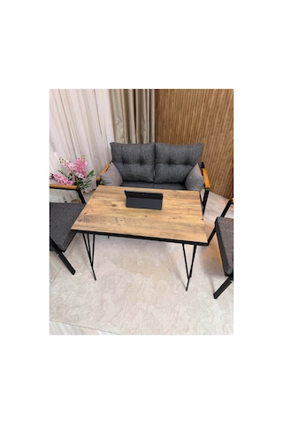 Houseart Balkon ,bahçe , Teras , Cafe ,salon , Metal Kanepe , Metal Kanepe Koltuk ,oturma Takımı 2-1-1 Masalı Takım Gri