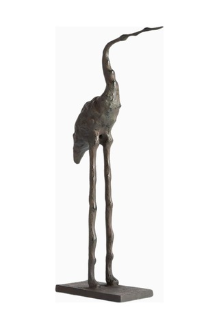 Crate & Barrel Aves Büyük Metal Vinç Heykeli 22" El Oyması Ve Cilalı Döküm Alüminyum, Zarif Ev Dekoru Dekoratif Hediyeler Gri