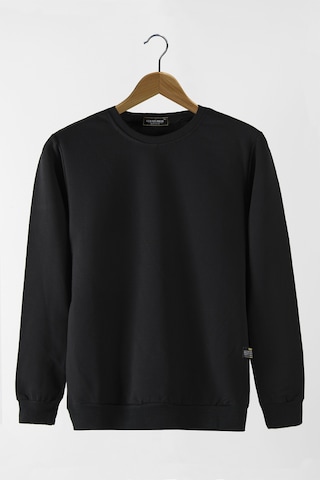 Terapi Men Erkek Siyah Bisiklet Yaka Basic Düz Sweatshirt Siyah