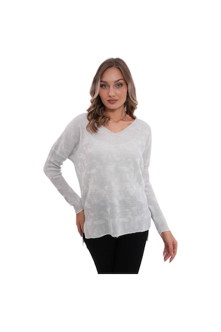 Kadın V Yaka Simli Kazak 12541 Bgl-st04103 Açık Gri