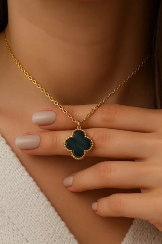 925 Ayar Gümüş Gold Kaplama Zirkon Taşlı Hematit Kadın Kolye Gümüş Gümüş