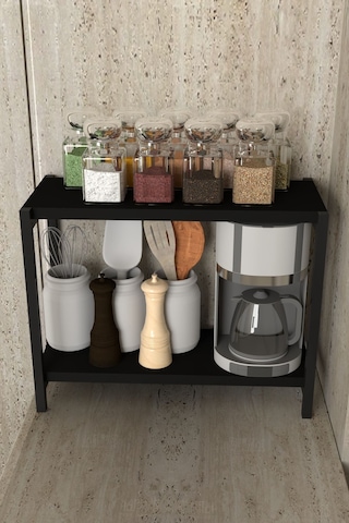 Aju Tezgah Üstü Raf Masaüstü Ayaklı Organizer Mutfak Banyo Düzenleyici Baharatlık Kitaplık Yüksek Raflık Siyah