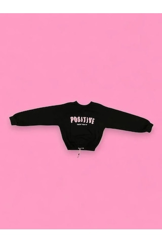 Kız Çocuk Positive Baskılı Sweatshirt-14230 Siyah