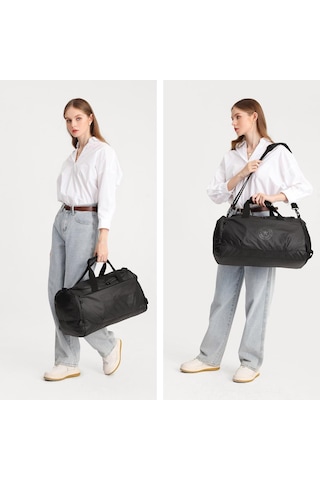 Metalik Siyah Kumaş Spor Seyahat Çantası Smart Bags 3122 Siyah