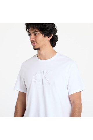 Calvin Klein Erkek Bisiklet Yaka Kısa Kol Slim Fit Ck Yaz Desen Beyaz T-shirt Lv04rc824g-yaa-8517 Beyaz