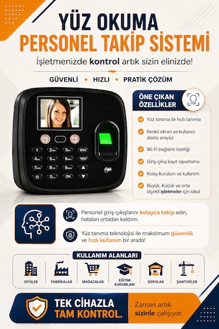 Wifi Kablosuz Yüz Okuma Parmak İzi Ve Kartlı Personel Takip Cihazı -web Giriş Çıkış Yazılımı