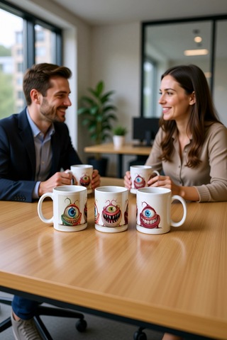 Seramik Kupa Fantastik Yaratık Portreler Baskılı 300 Ml Hediyelik Beyaz