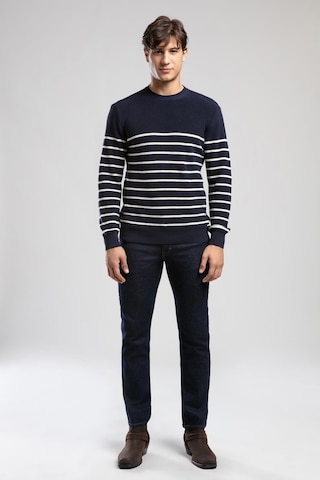 Baldwin Erkek O Yaka Kazak Lacivert-ekru Çizgili-21058 Lacivert - Ekru
