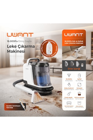 Uwant 18.000pa Emiş Gücü 600w Halı Koltuk Yıkama Ve Leke Çıkarma Makinesi - Y100 Beyaz
