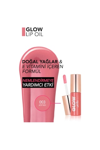 Flormar Glow Lip Oil Nemlendirici Etkili & Işıltılı Bitişli Renkli Dudak Yağı 003 Rosy Mist
