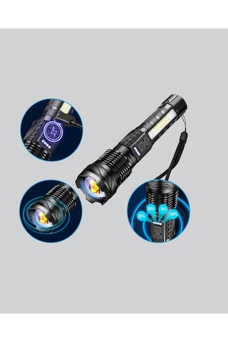 Güçlü Led El Feneri Şarj Edilebilir Çok Modlu Renkli