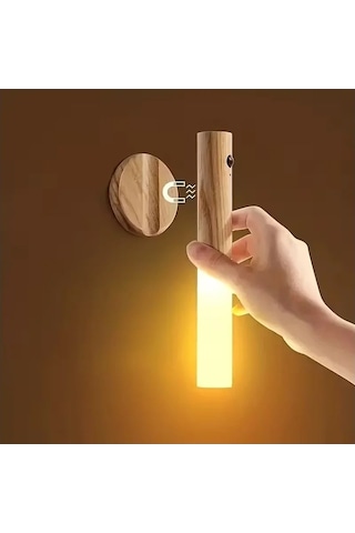Sensörlü Usb Şarjlı Mıknatıslı Taşınabilir Duvar Aplik Masa Lambası Ahşap Görünümlü Gün Işığı 5468 Çok Renkli