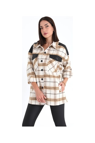 Deri Garnili Ekose Cepli Gömlek - Vizon-vizon Vizon