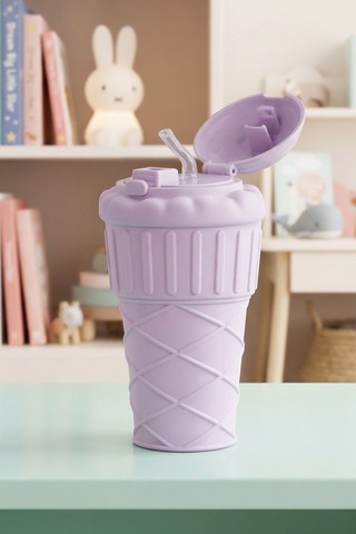Külah Ve Dondurma Şekilli Askılı Pipetli Sızdırmaz Suluk 500ml Mor