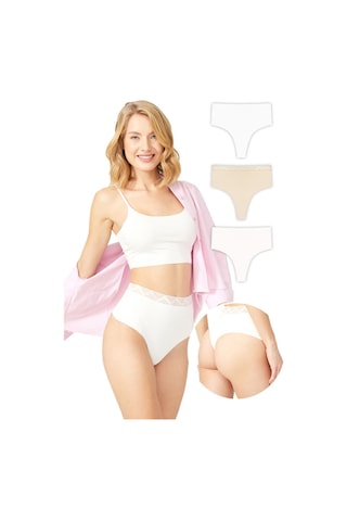 Basic Yüksek Bel Lazer Kesim Tanga Külot 3'lü Paket Renkli2 Çok Renkli