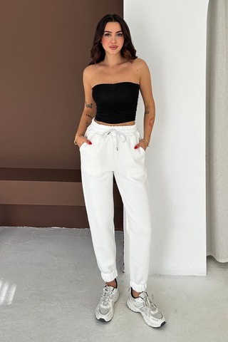 Kadın Yüksek Bel Jogger Eşofman Altı Soft Motion Beyaz