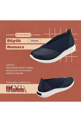 41-42-43-44 Numaralarda A1357 Lacivert Lastikli Ortopedik Rahat Taban Günlük Büyük Numara Kadın Ayakkabı Lacivert