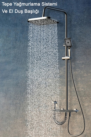 Aquashower Gri Piyano Banyo Batarya Robot Tepe Yağmurlama Duş Seti Yeni Nesil Duş Takımı Garantili Gri