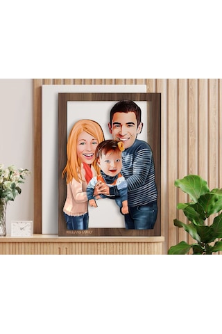 Bk Gift Kişiye Özel Aile Karikatürlü 3d Ahşap Tablo-2, Aileye Hediye, Babaya Hediye, Anneye Hediye Ko: Bitmeyen138365 Bk Gift