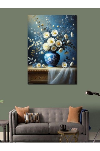 Kanvas Tablo Vazoda Beyaz Çiçekler 50cmx70cm