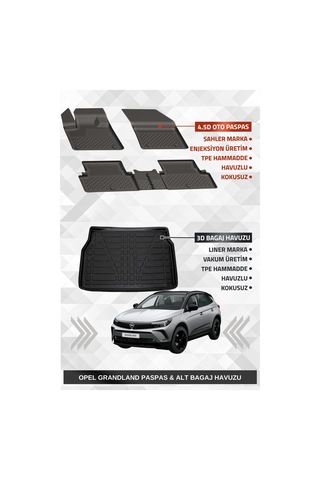 Sahler Opel Grandland 2017-2024 Uyumlu 4.5d Premium Havuzlu Oto Paspas Ve Liner Marka 3d Alt Bagaj Havuzu - Grandland