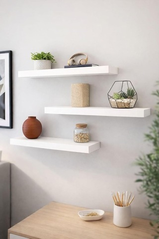 3'lü Uçan Duvar Rafı Set Gizli Raf- Beyaz 15x50 Diğer