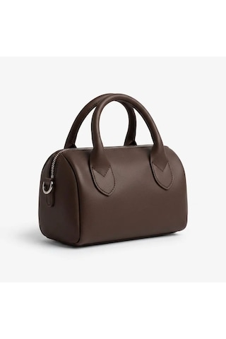 Kahverengi Mat Dokulu Mini El Ve Omuz Çantası Kadın Fermuarlı Günlük Şık Çanta 19x11 Cm - Lisinya