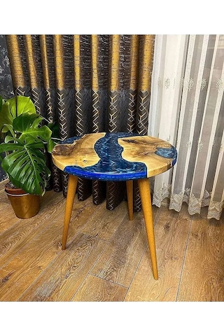 Favdecor Yuvarlak Epoksi Nehir Sehpa, Yuvarlak Reçine Ceviz Sehpa